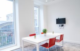 natural daylight, small meeting room, plasma screen, window view