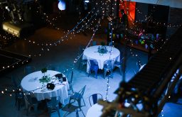 event, cabaret style, fairy lights, academic venue