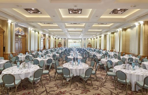 large conference room, cabaret layout, fine dining