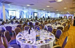 fine dining, dinner, cabaret layout, large modern event space