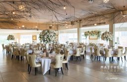 large event space, flower centerepieces