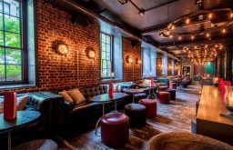 bar, trendy, contemporary event venue, leather sofas